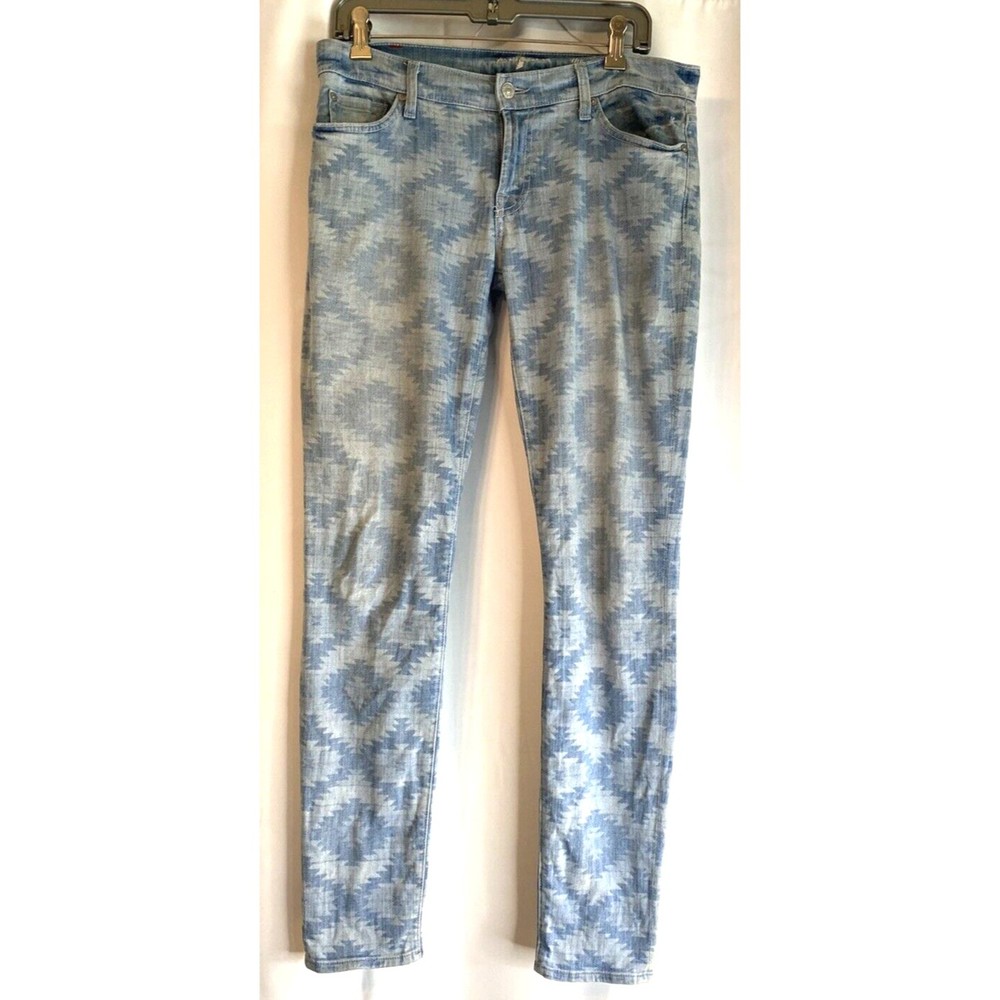 WOMENS 7 FOR ALL MANKIND GEOMETRIC PATTERN BLUE JEANS‎ PANTS SZ 29